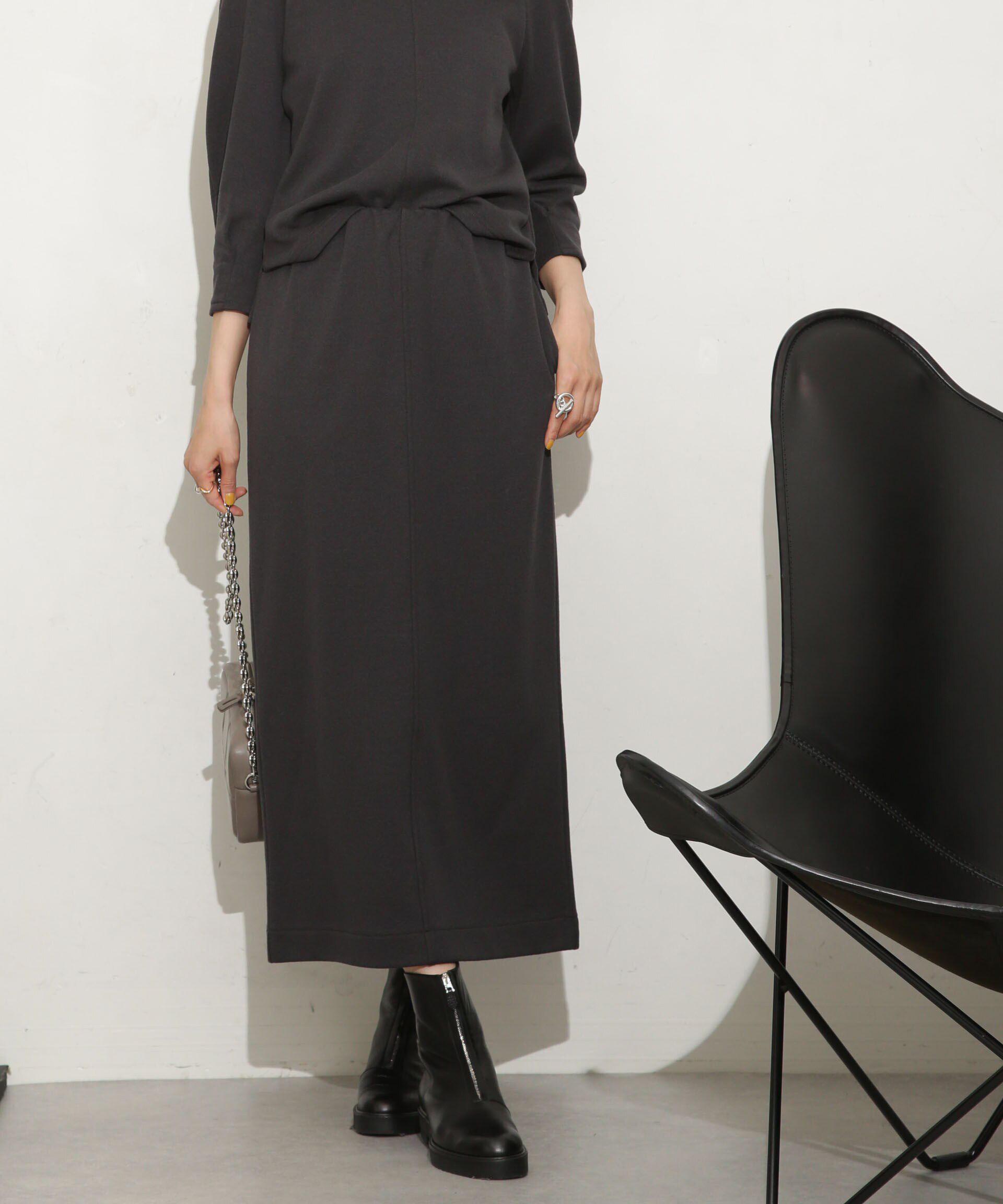 nano･universe「ミニブークレIラインスカート(セットアップ可)」|スカート|チャコール3