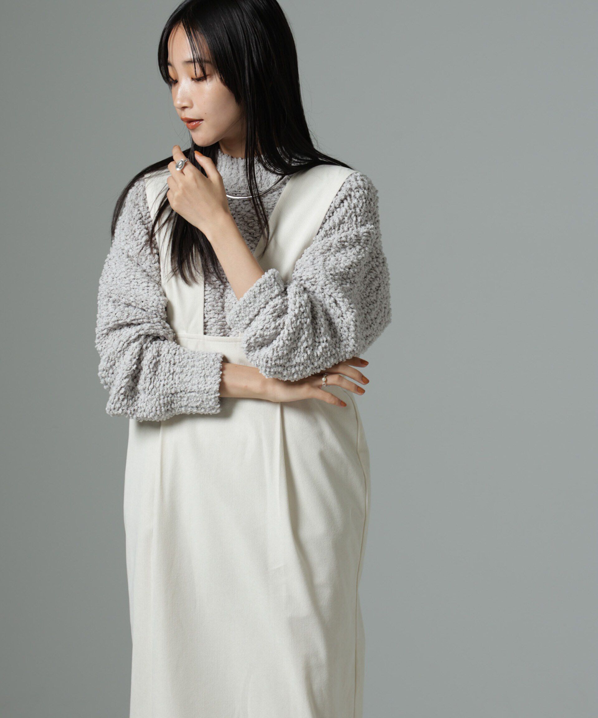 nano･universe「スラブテープボトルネックニット」|ニット・セーター|L.グレー1