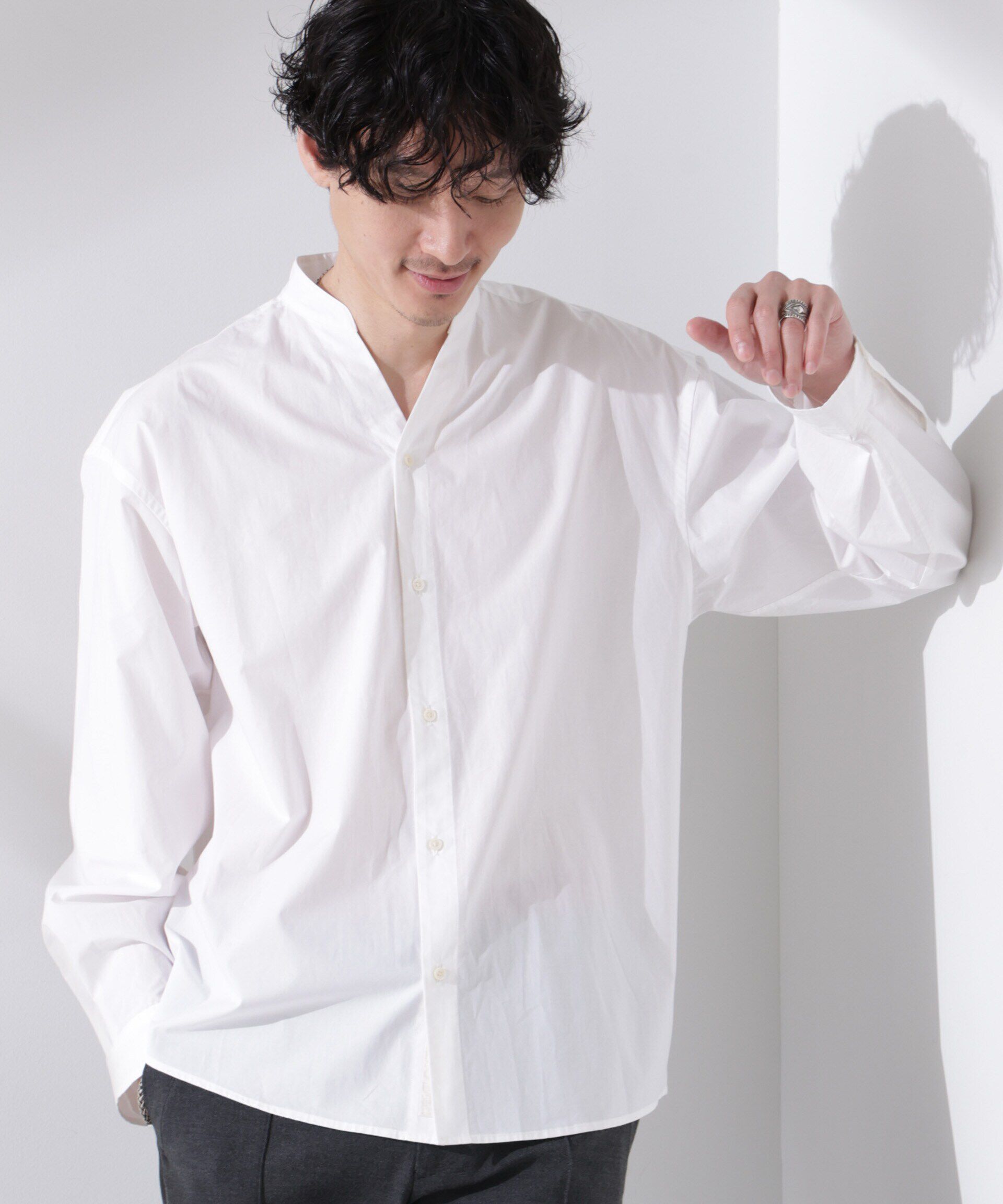 nano･universe「「大人のワイドシャツ」バンドカラー 長袖」|シャツ・ブラウス|