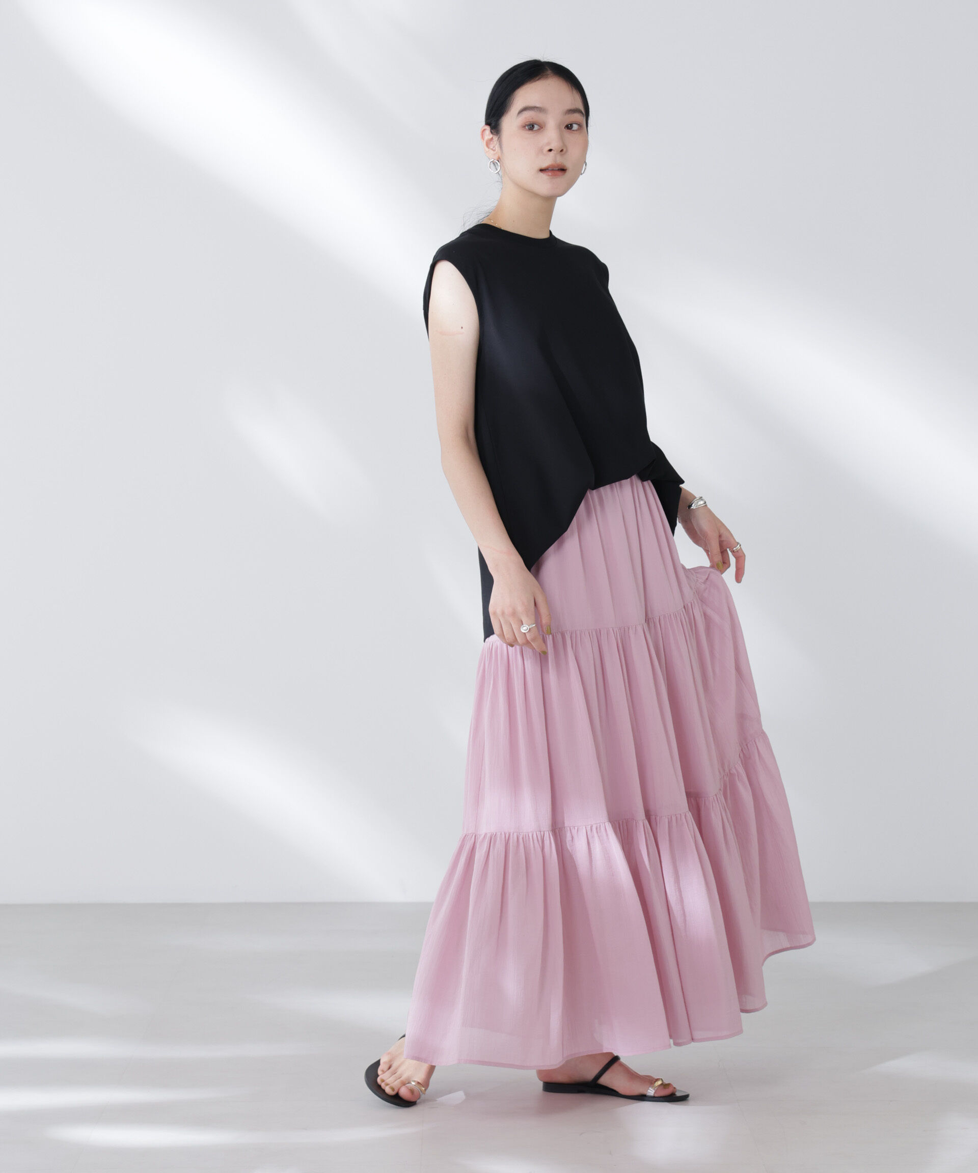 nano･universe「コットンシフォンティアードスカート」|スカート|