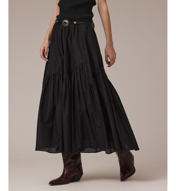 GRACE CONTINENTAL「コットンシルクティアードスカート」|スカート|ブラック