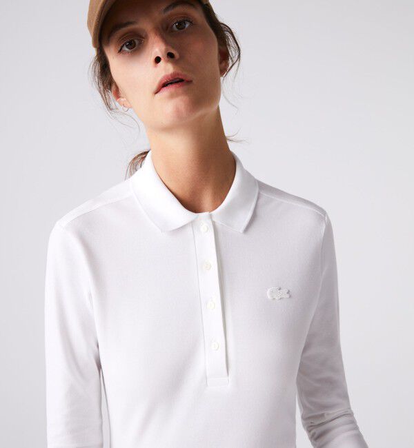 LACOSTE「ストレッチポロシャツ（長袖）」|ポロシャツ|ホワイト