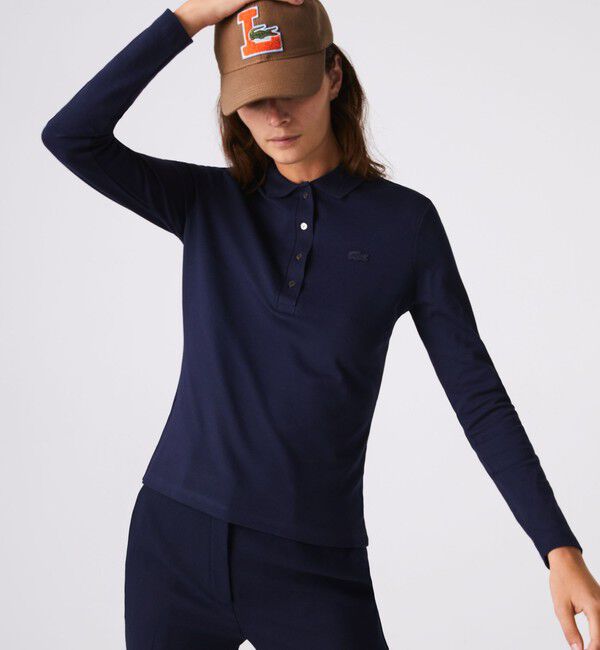 LACOSTE「ストレッチポロシャツ（長袖）」|ポロシャツ|ネイビー