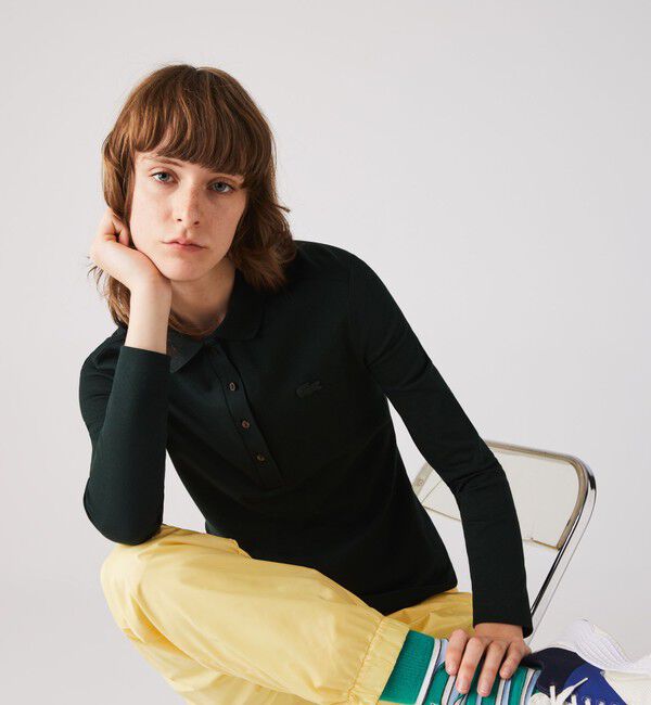 LACOSTE「ストレッチポロシャツ（長袖）」|ポロシャツ|ダークグリーン