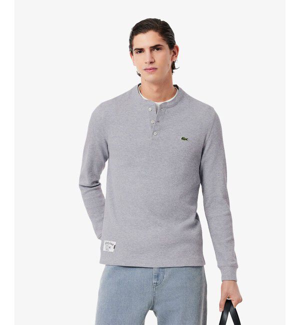 LACOSTE「ワッフルニット ヘンリーネック長袖Tシャツ」|Tシャツ・カットソー|グレー