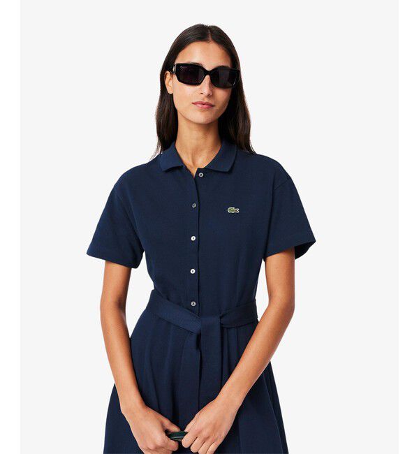 LACOSTE「鹿の子地シャツドレス ドレープフレアワンピース」|ワンピース|
