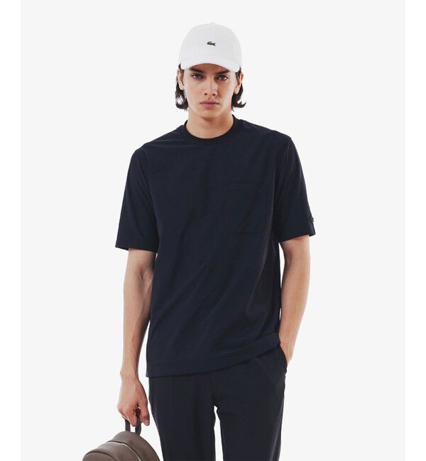 LACOSTE「ワンポイントロゴ オーバーサイズ ポケット半袖Tシャツ 透け防止 速乾 ストレッチ」|Tシャツ・カットソー|ブラック
