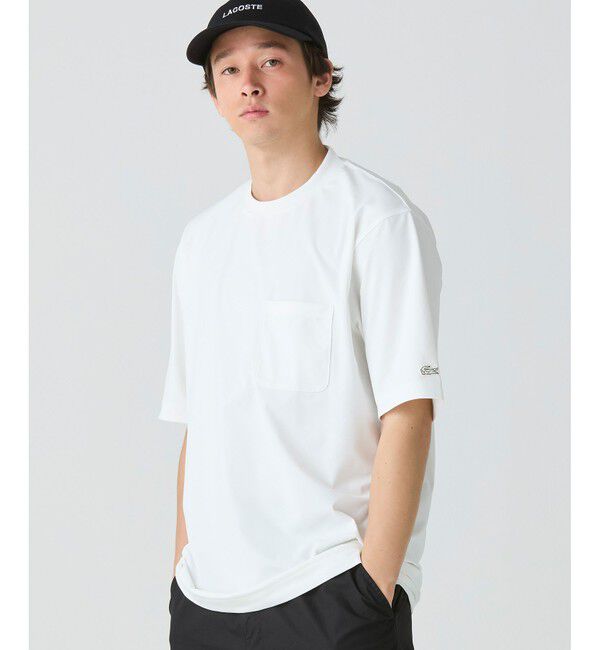 LACOSTE「ワンポイントロゴ オーバーサイズ ポケット半袖Tシャツ 透け防止 速乾 ストレッチ」|Tシャツ・カットソー|ホワイト