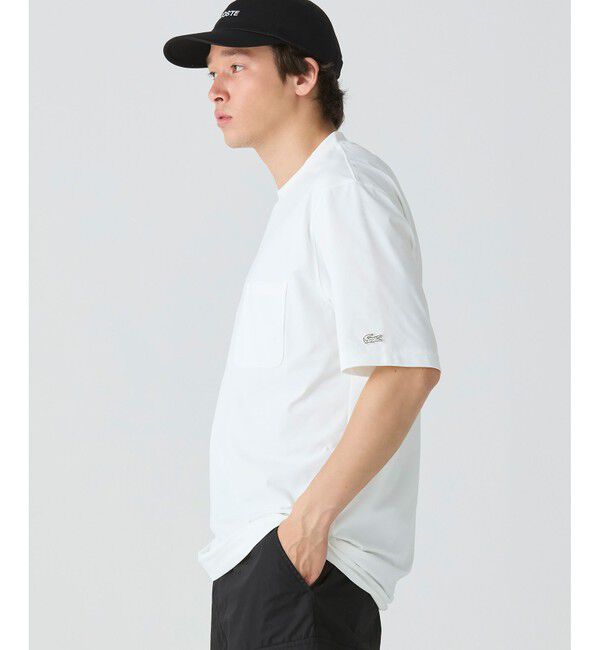 LACOSTE「ワンポイントロゴ オーバーサイズ ポケット半袖Tシャツ 透け防止 速乾 ストレッチ」|Tシャツ・カットソー|