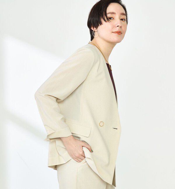 NOLLEY'S「《セットアップ対応》ウォッシャブルドライトロピカルノーカラーダブルジャケット」|ノーカラージャケット|