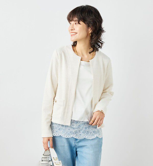 NOLLEY'S「ウォッシャブルツィーディージャージジャケット」|ノーカラージャケット|