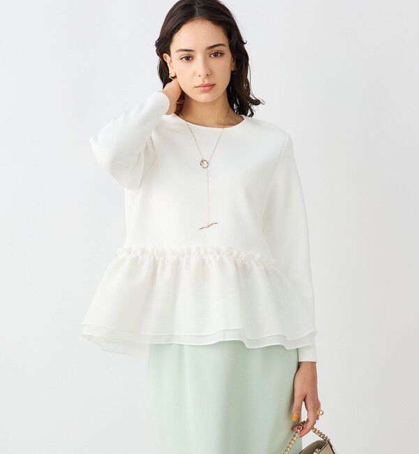 NOLLEY'S sophi「《セットアップ対応》ウォッシャブルダンボール&times;オーガンジーペプラムプルオーバー」|Tシャツ・カットソー|