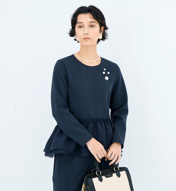 NOLLEY'S sophi「《セットアップ対応》ウォッシャブルダンボール&times;オーガンジーペプラムプルオーバー」|Tシャツ・カットソー|