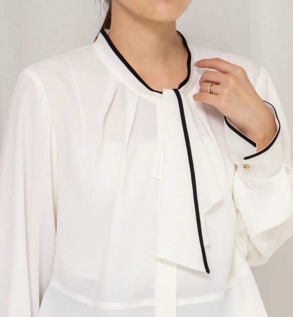 NOLLEY'S「《セットアップ対応》ウォッシャブルストレッチジョーゼットボウタイ風ペプラムブラウス」|シャツ・ブラウス|