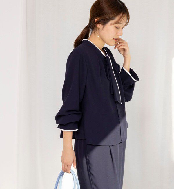 NOLLEY'S「《セットアップ対応》ウォッシャブルストレッチジョーゼットボウタイ風ペプラムブラウス」|シャツ・ブラウス|