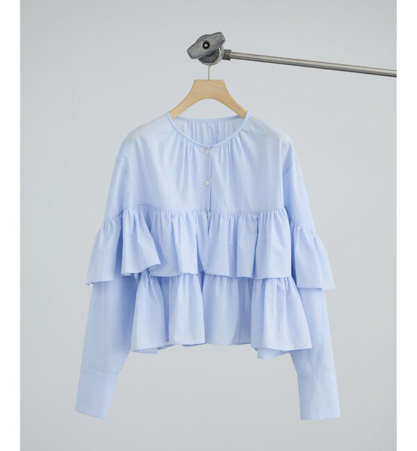 SALON adam et rope'「【WEB限定】フリルギャザーブラウス」|シャツ・ブラウス|サックス(48)