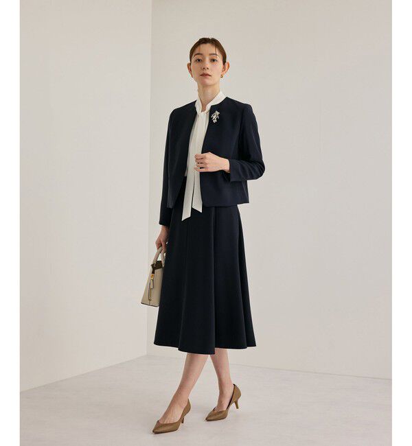 ROPE「トリアセダブルクロスクルーネックジャケット【セレモニー/通勤対応】」|ノーカラージャケット|