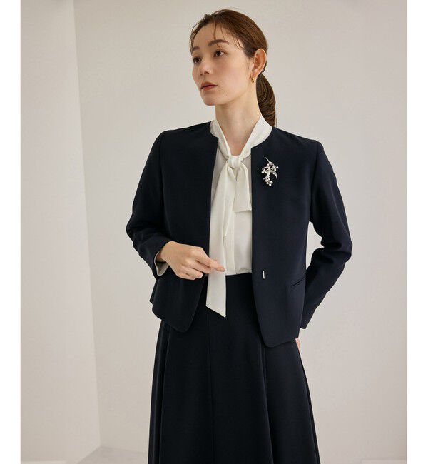 ROPE「トリアセダブルクロスクルーネックジャケット【セレモニー/通勤対応】」|ノーカラージャケット|