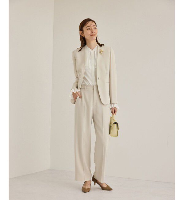 ROPE「トリアセダブルクロスクルーネックジャケット【セレモニー/通勤対応】」|ノーカラージャケット|