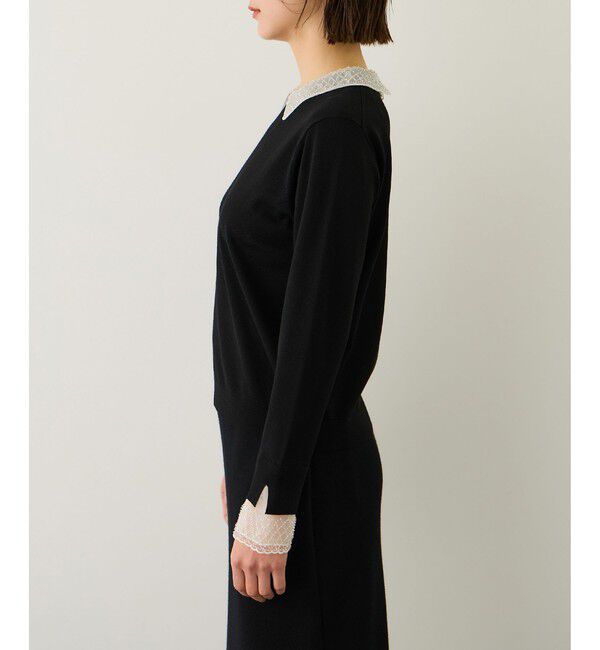 ROPE「ビジューレース襟ニットプルオーバー/イージーケア」|ニット・セーター|