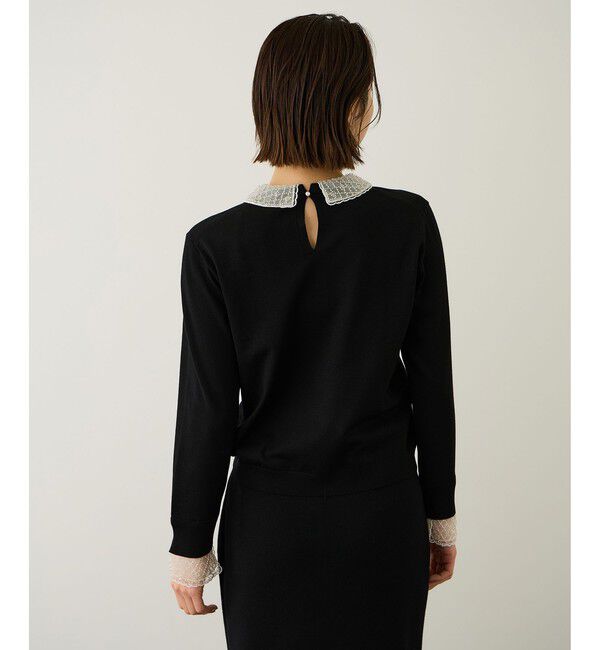 ROPE「ビジューレース襟ニットプルオーバー/イージーケア」|ニット・セーター|