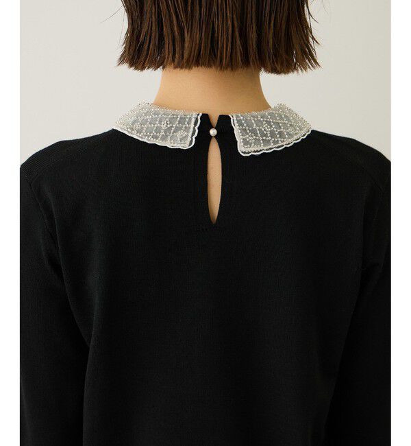 ROPE「ビジューレース襟ニットプルオーバー/イージーケア」|ニット・セーター|