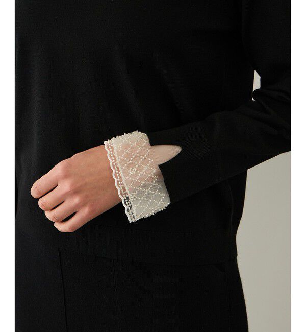 ROPE「ビジューレース襟ニットプルオーバー/イージーケア」|ニット・セーター|