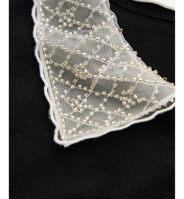 ROPE「ビジューレース襟ニットプルオーバー/イージーケア」|ニット・セーター|