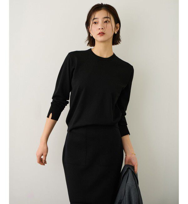 ROPE「ビジューレース襟ニットプルオーバー/イージーケア」|ニット・セーター|