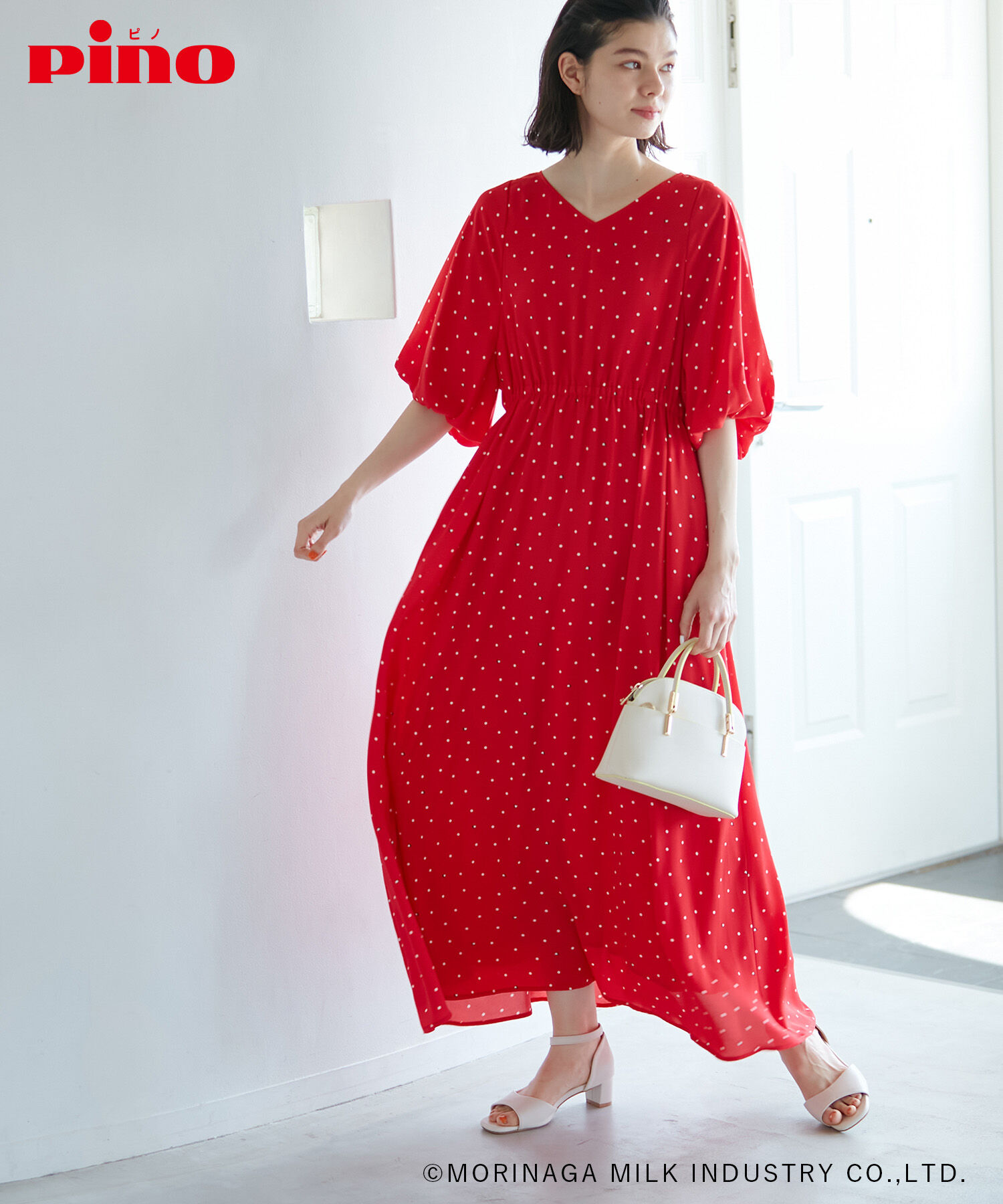 Rope&rsquo;Picnic「【Pino meets ROPE' PICNIC】Pinoドット柄ワンピース」|ワンピース|レッド(60)