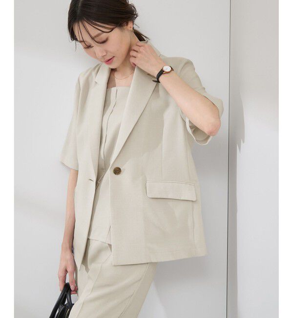 Rope&rsquo;Picnic「【接触冷感・吸水速乾・防シワ】エフォートレスリラックスハーフスリーブジャケット」|テーラードジャケット|