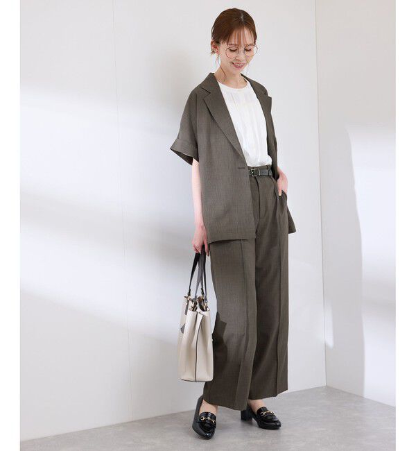 Rope&rsquo;Picnic「【接触冷感・UVカット・速乾】【リネンライク・シリーズ】シアーハーフスリーブジャケット/セットアップ」|テーラードジャケット|