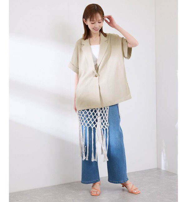 Rope&rsquo;Picnic「【接触冷感・UVカット・速乾】【リネンライク・シリーズ】シアーハーフスリーブジャケット/セットアップ」|テーラードジャケット|
