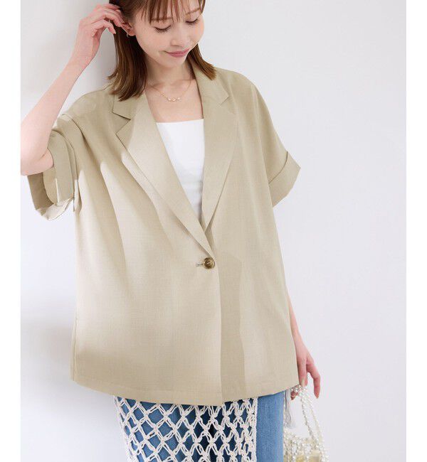 Rope&rsquo;Picnic「【接触冷感・UVカット・速乾】【リネンライク・シリーズ】シアーハーフスリーブジャケット/セットアップ」|テーラードジャケット|