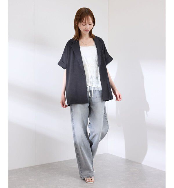 Rope&rsquo;Picnic「【接触冷感・UVカット・速乾】【リネンライク・シリーズ】シアーハーフスリーブジャケット/セットアップ」|テーラードジャケット|