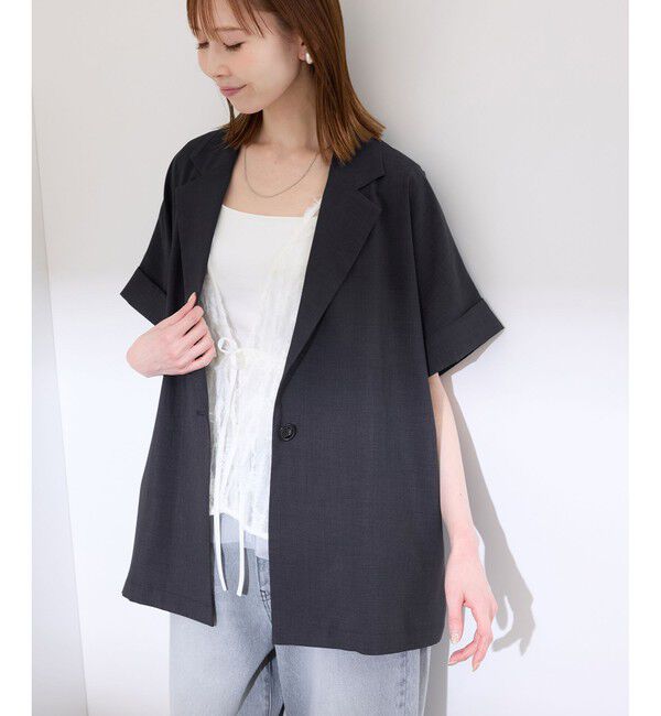 Rope&rsquo;Picnic「【接触冷感・UVカット・速乾】【リネンライク・シリーズ】シアーハーフスリーブジャケット/セットアップ」|テーラードジャケット|