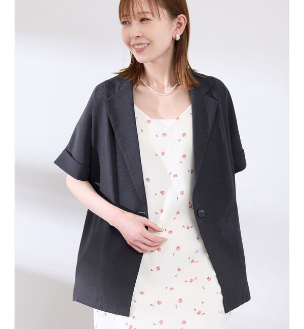 Rope&rsquo;Picnic「【接触冷感・UVカット・速乾】【リネンライク・シリーズ】シアーハーフスリーブジャケット/セットアップ」|テーラードジャケット|