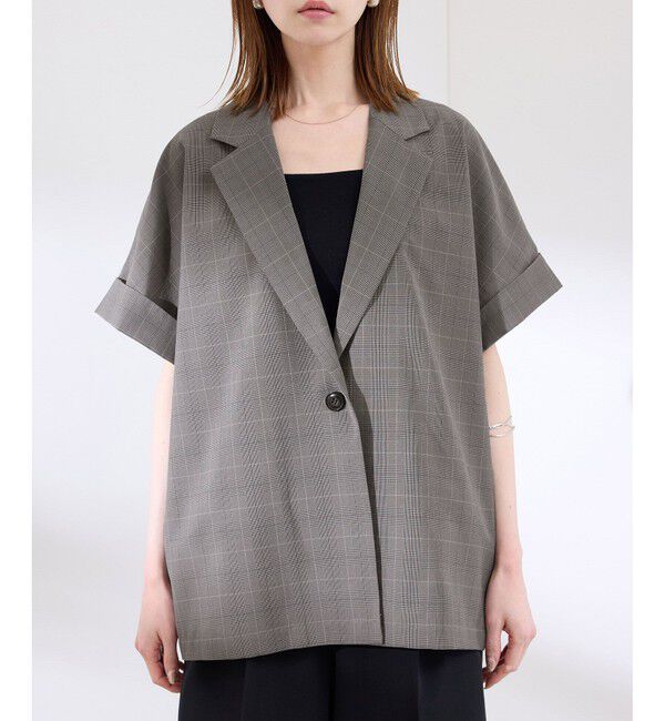 Rope&rsquo;Picnic「【接触冷感・UVカット・速乾】【リネンライク・シリーズ】シアーハーフスリーブジャケット/セットアップ」|テーラードジャケット|