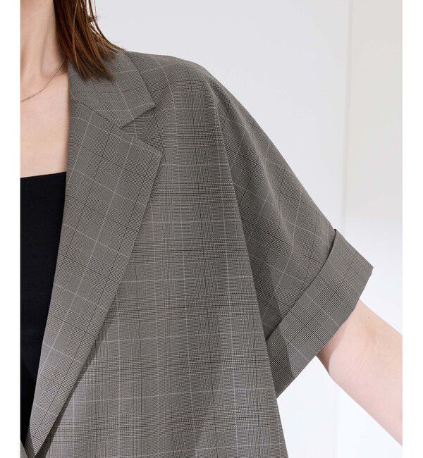 Rope&rsquo;Picnic「【接触冷感・UVカット・速乾】【リネンライク・シリーズ】シアーハーフスリーブジャケット/セットアップ」|テーラードジャケット|