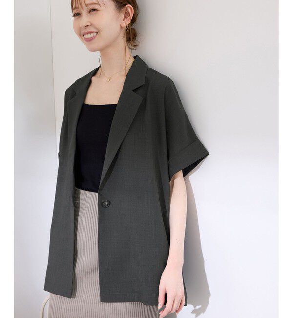 Rope&rsquo;Picnic「【接触冷感・UVカット・速乾】【リネンライク・シリーズ】シアーハーフスリーブジャケット/セットアップ」|テーラードジャケット|