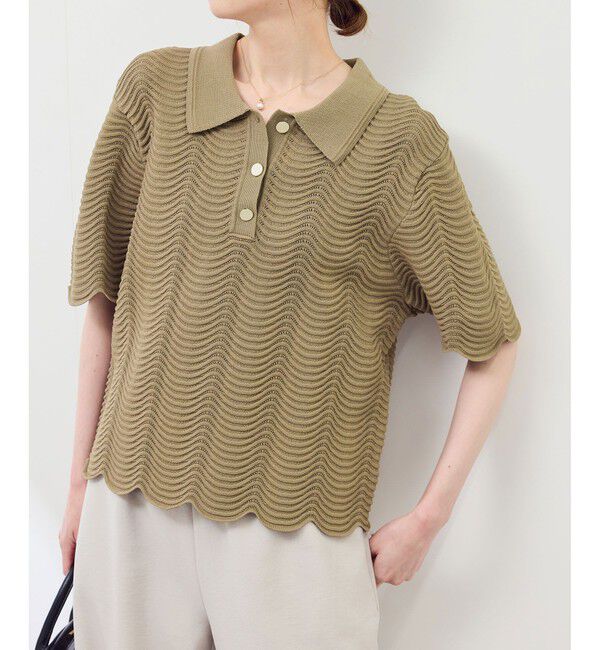 Rope&rsquo;Picnic「リップル風襟付きサマーニットプルオーバー」|ニット・セーター|カーキー(36)