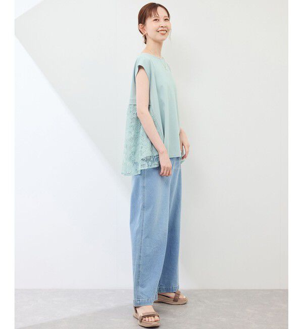 Rope&rsquo;Picnic「【UVカット・接触冷感】レースドッキングカットトップス」|Tシャツ・カットソー|