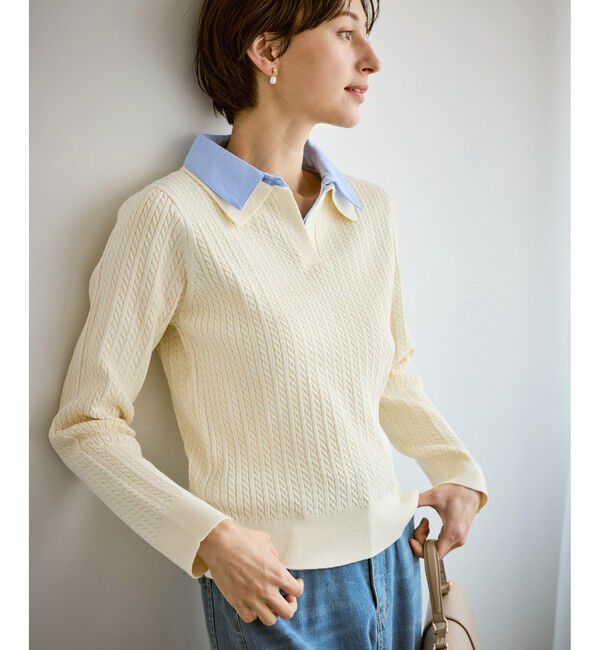 Rope&rsquo;Picnic「ダブルカラーミニケーブルニット」|ニット・セーター|