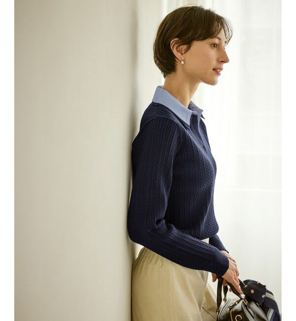 Rope&rsquo;Picnic「ダブルカラーミニケーブルニット」|ニット・セーター|