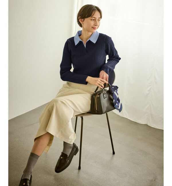 Rope&rsquo;Picnic「ダブルカラーミニケーブルニット」|ニット・セーター|