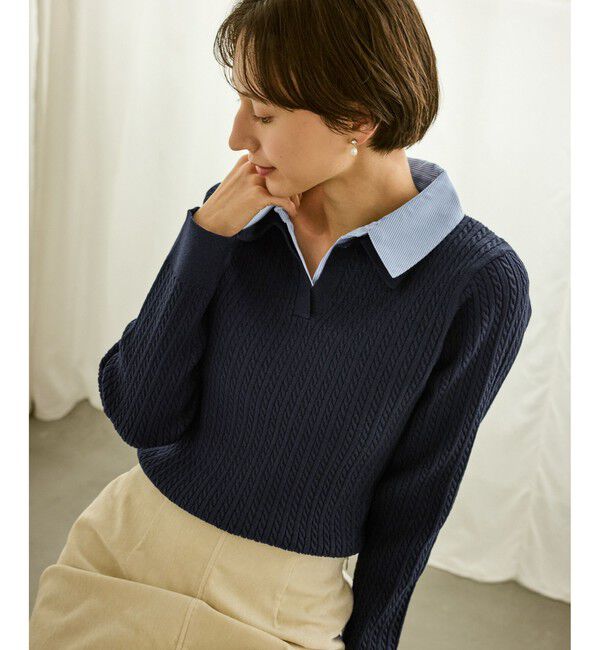 Rope&rsquo;Picnic「ダブルカラーミニケーブルニット」|ニット・セーター|