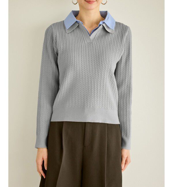 Rope&rsquo;Picnic「ダブルカラーミニケーブルニット」|ニット・セーター|