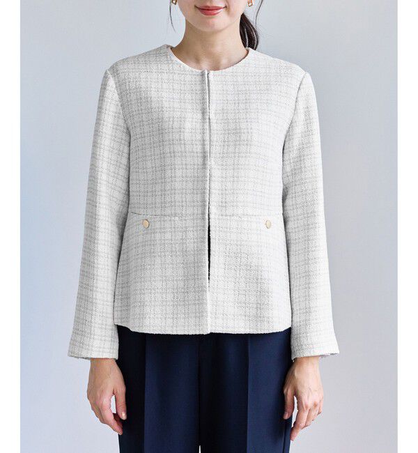 Rope&rsquo;Picnic「【WEB限定カラー】ツイードフレアジャケット/セレモニー対応・リンクコーデ」|ノーカラージャケット|