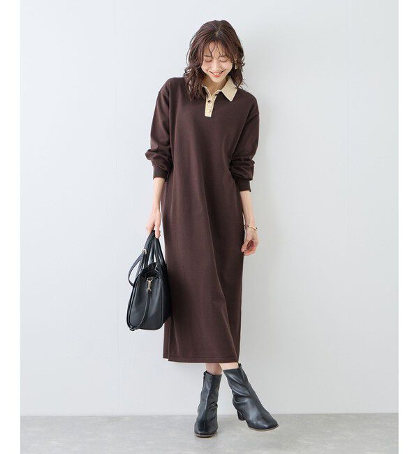 Rope&rsquo;Picnic「配色スキッパーニットワンピース」|ワンピース|