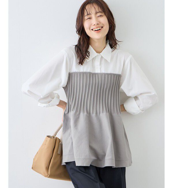 Rope&rsquo;Picnic「シャツドッキングペプラムニット」|シャツ・ブラウス|ライトグレー(08)